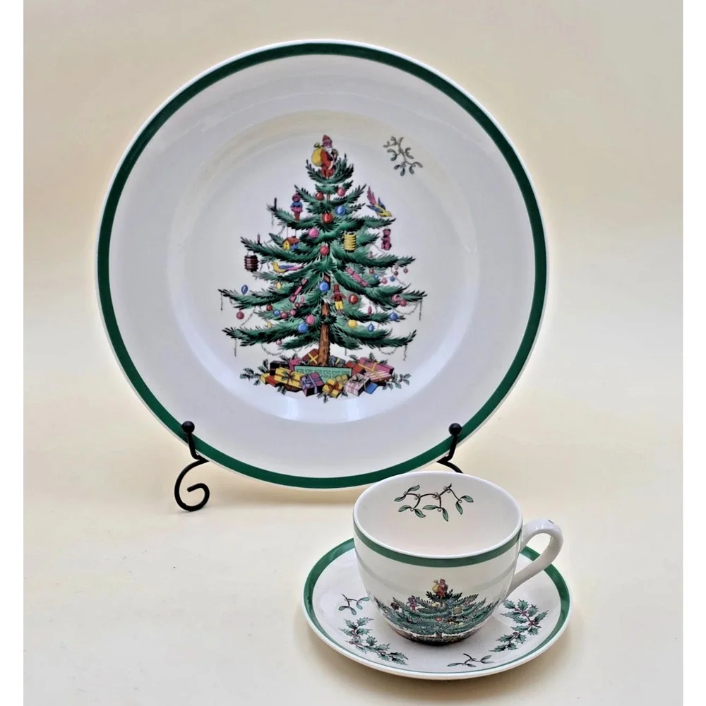 Spode Christmas Tree 12-piece Buffet Set England Plate Cup and Saucer Vintage